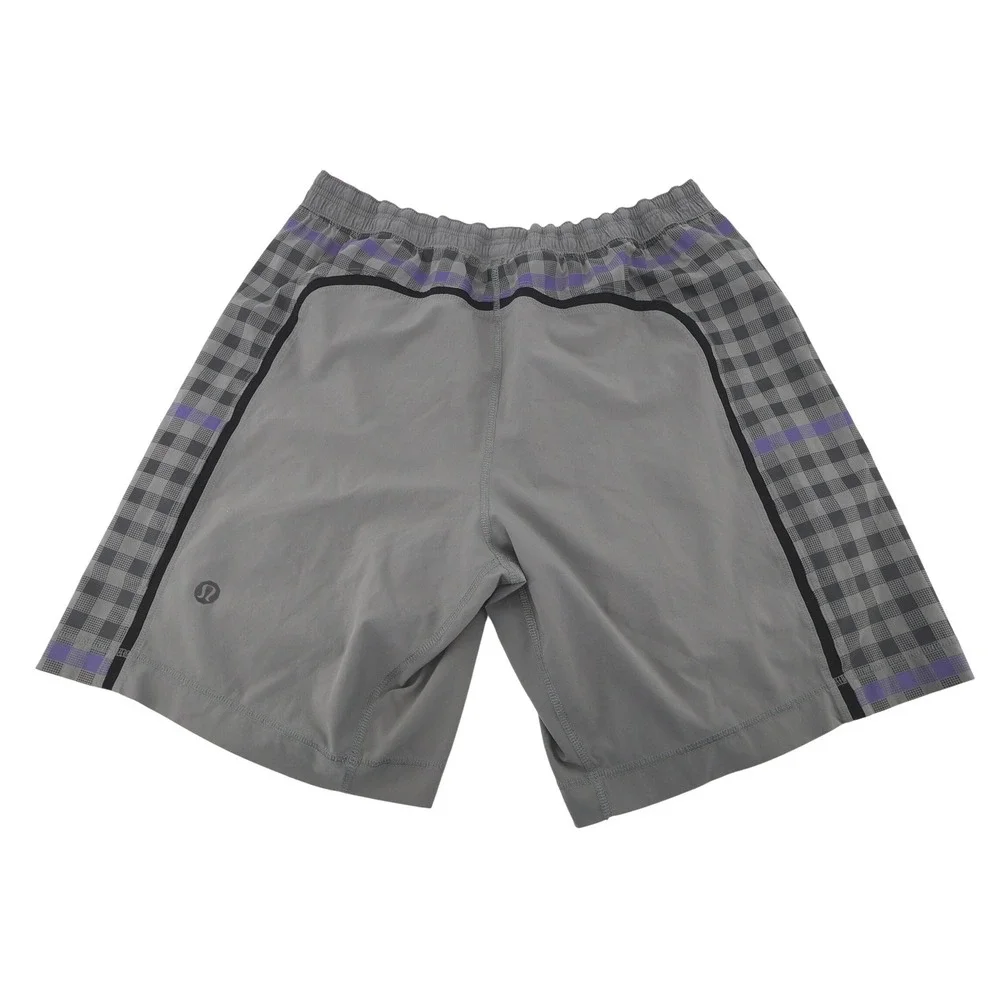 Lululemon  Lined‎ Shorts Mens Gray Checkered Athletic Size Large 8